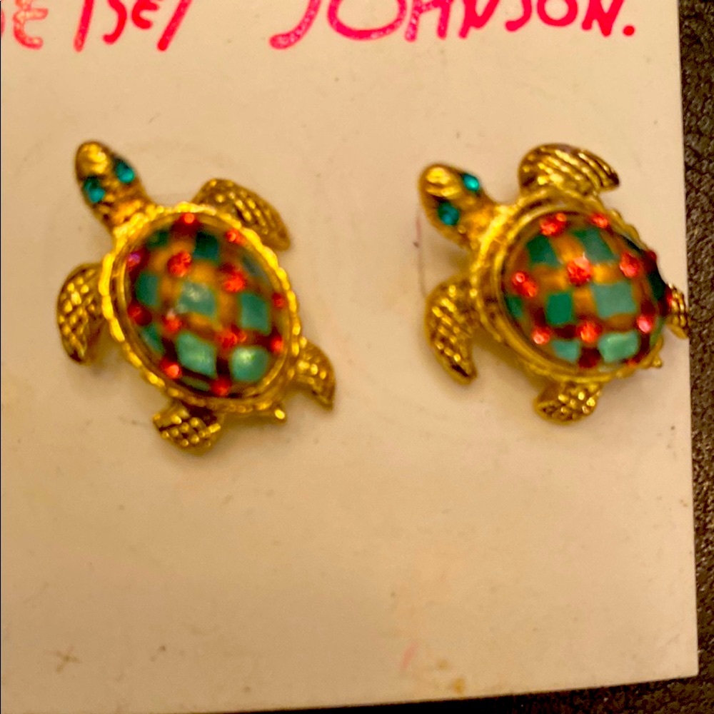 Betsey Johnson Gold and Green Turtle Stud Earrings - Picture 2 of 3